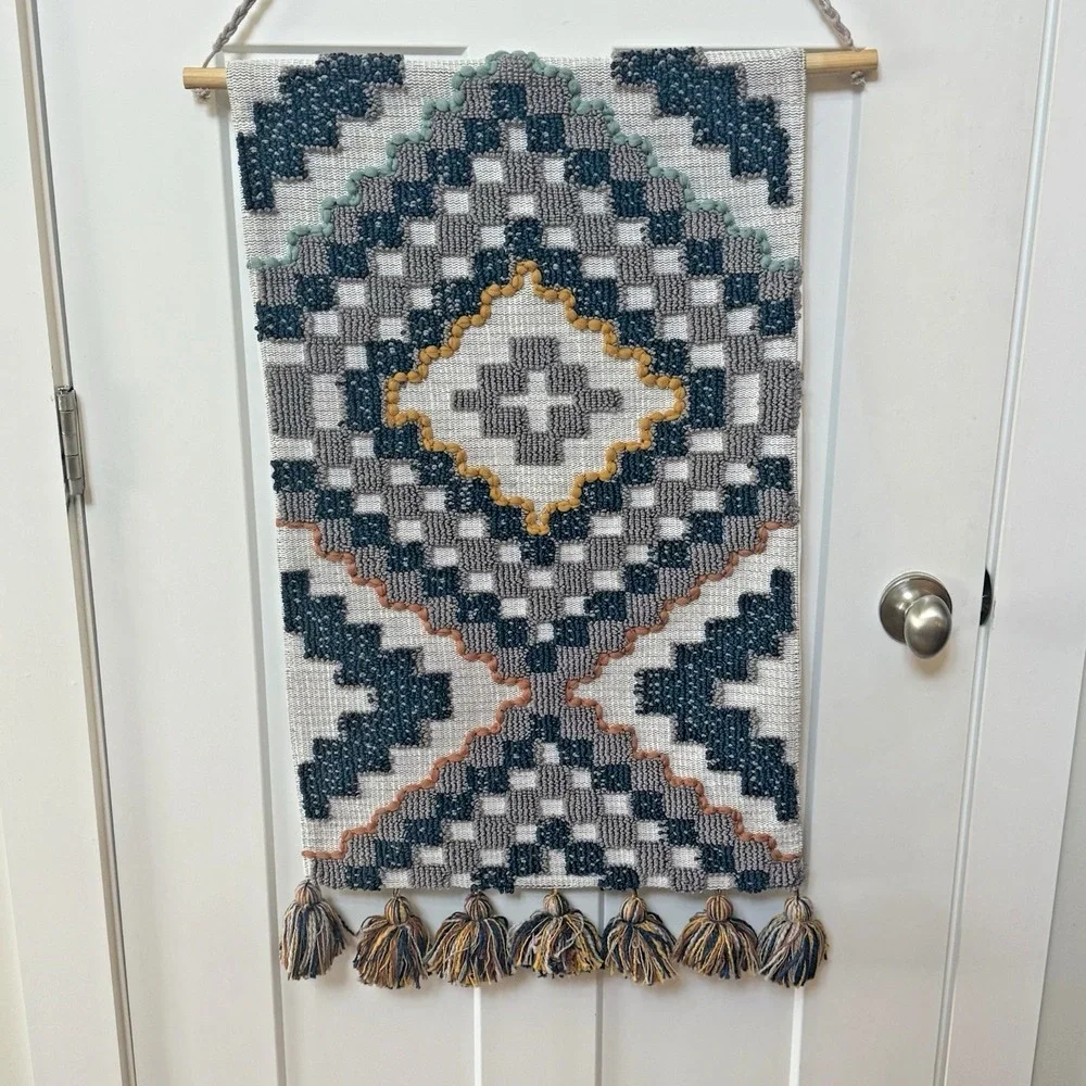 Geometric Tufted Textile Wall Hanging Boho Southwestern Tassel Fiber Art 33
